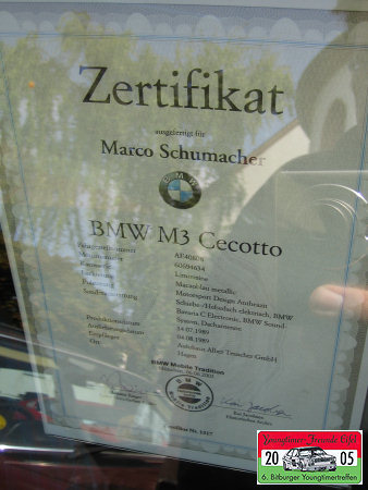(c)kfz-kultur.de Zertifikat BMW M3 Cecotto Bitburg 2005